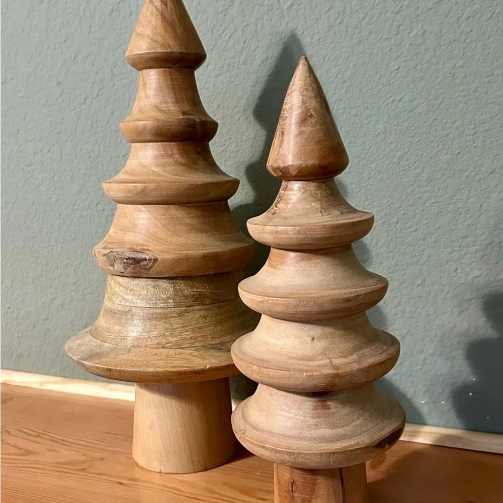 Pottery Barn mango wood turned trees set of 2
